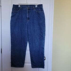 LL Bean jeans fleece lined blue denim pants winter outdoor cabincore petite warm